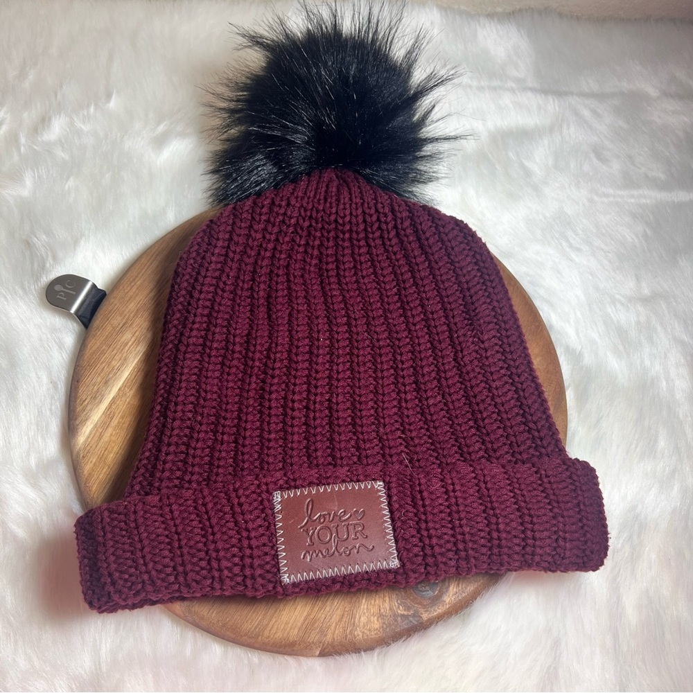Love Your Melon Pom Burgundy Knitted Beanie